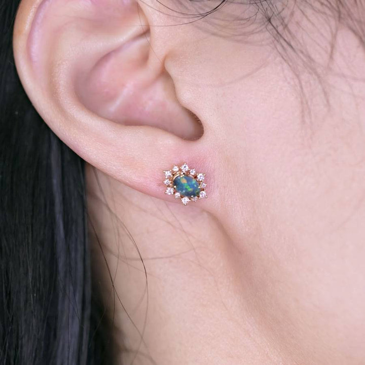 Stunning Boulder Opal & Halo Diamond Stud Earrings