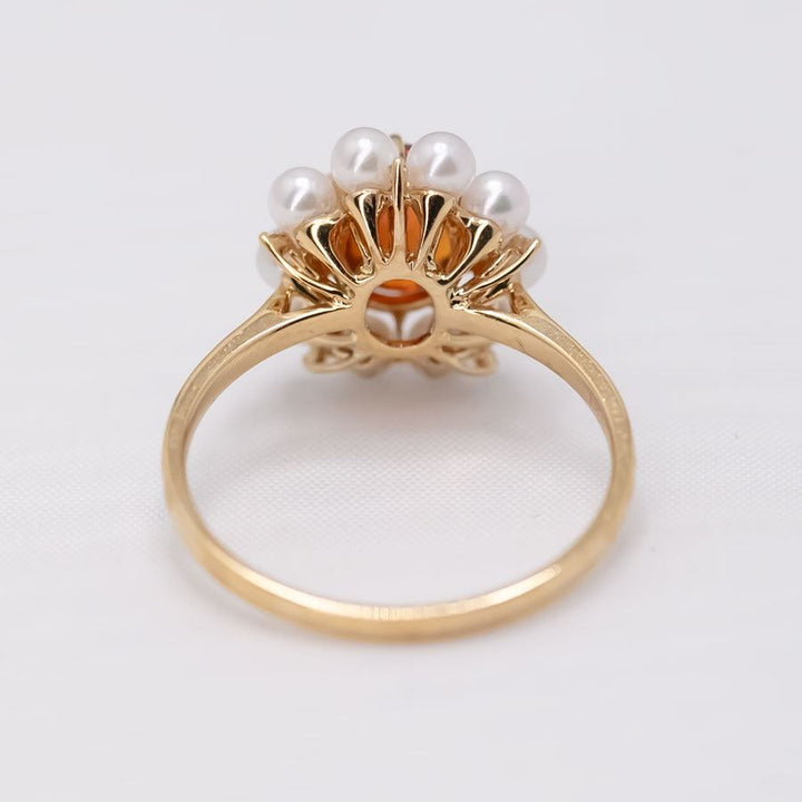 Stunning Engagement Ring Fire Opal Pearl & Diamonds