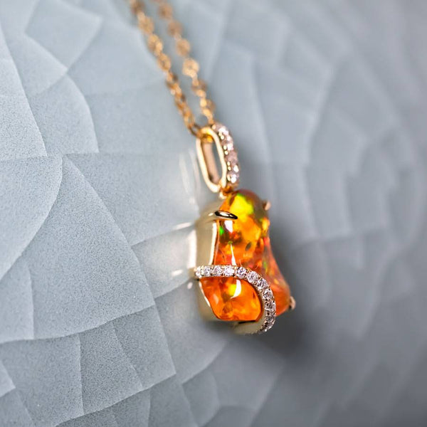 Stunning Fire Opal & Diamond Necklace
