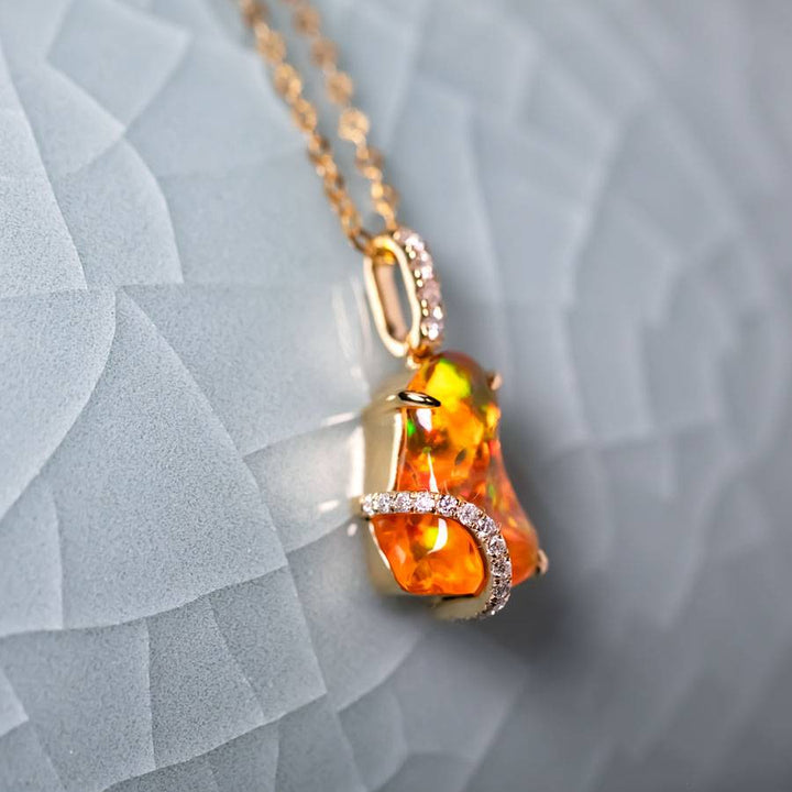 Stunning Fire Opal & Diamond Necklace