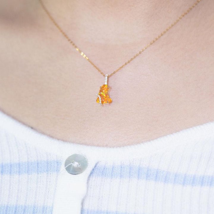Stunning Fire Opal & Diamond Necklace