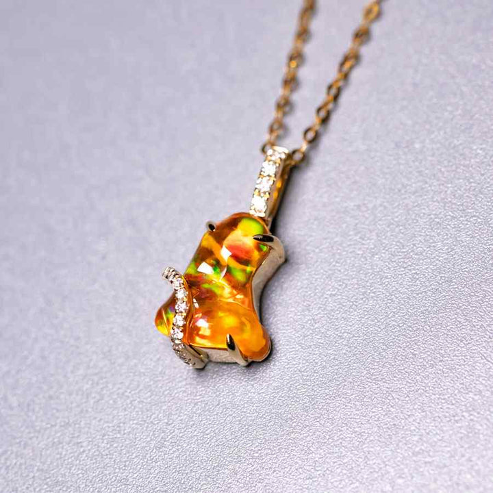 Stunning Fire Opal & Diamond Necklace