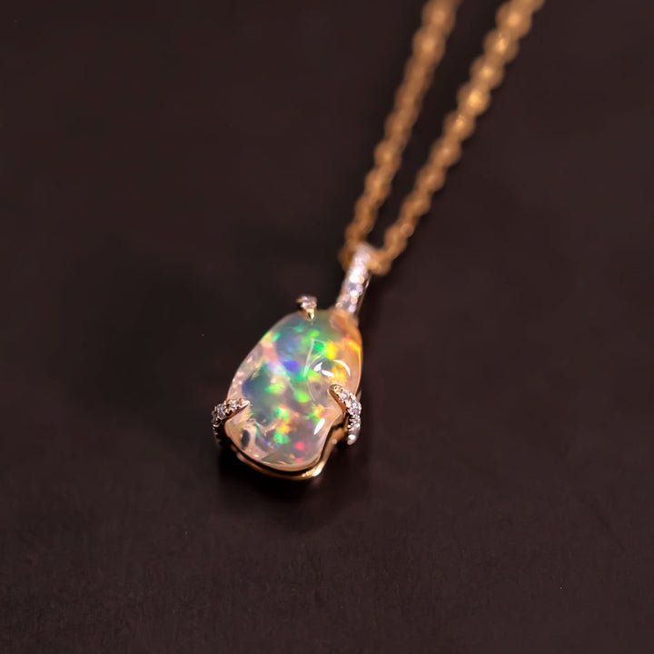 Stunning Fire Opal Diamond Necklace