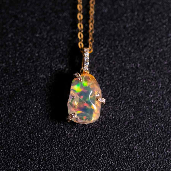 Stunning Fire Opal Diamond Necklace