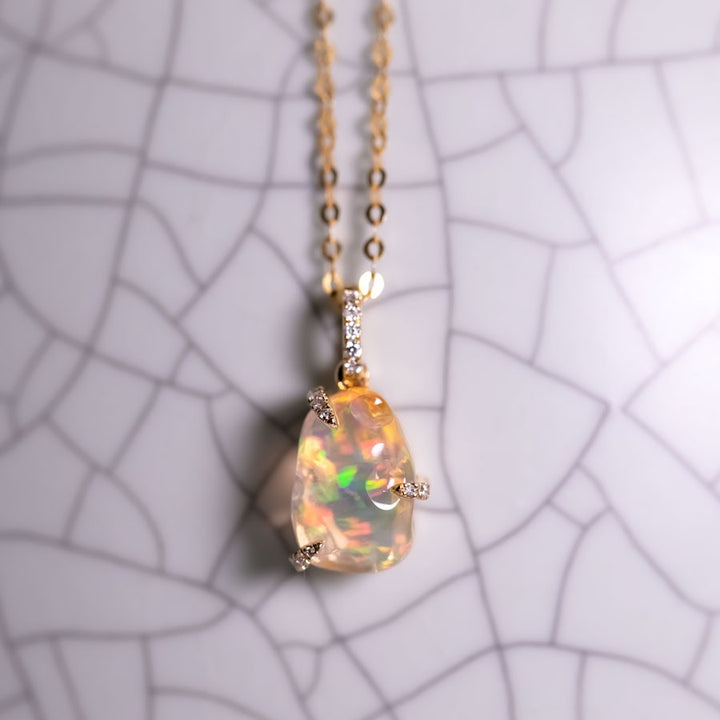 Stunning Fire Opal Diamond Necklace