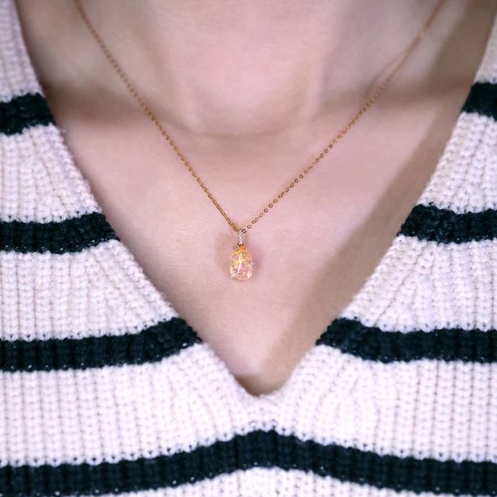 Stunning Fire Opal &amp; Diamond Necklace