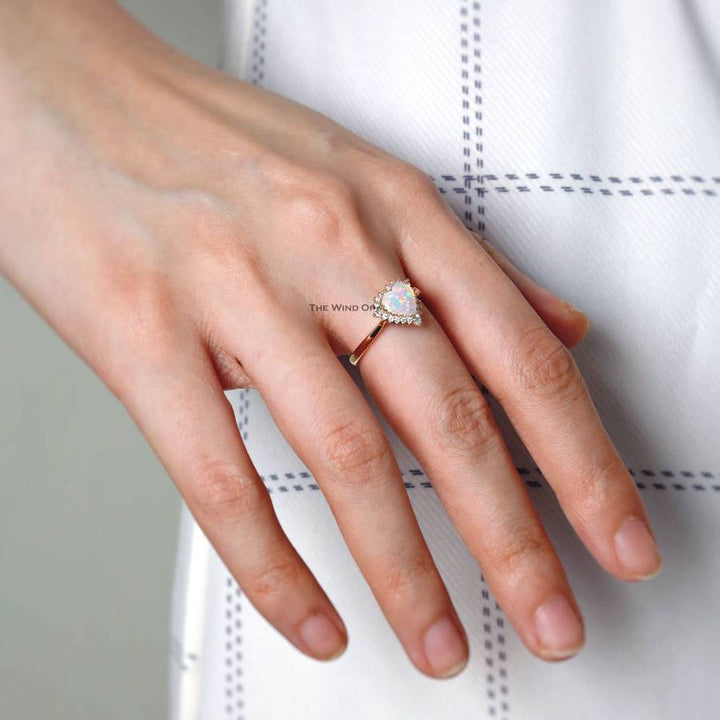 Stunning Heart Opal Halo Diamond Engagement Ring