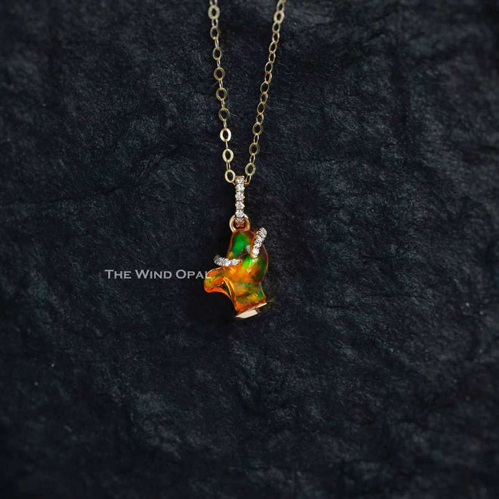 Stunning Mexican Fire Opal & Diamond Necklace