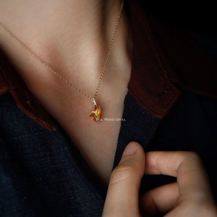 Stunning Mexican Fire Opal & Diamond Necklace