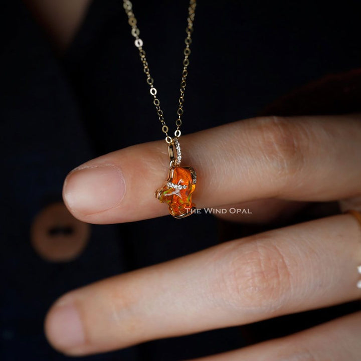 Stunning Mexican Fire Opal & Diamond Necklace