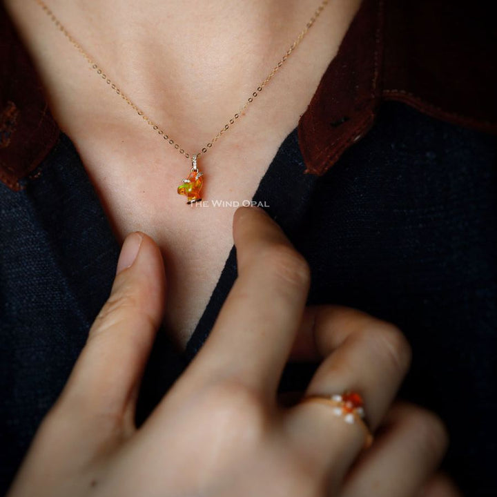 Stunning Mexican Fire Opal & Diamond Necklace