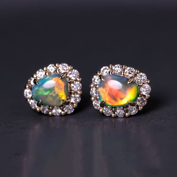 Stunning Opal Diamond Hola Stud Earrings