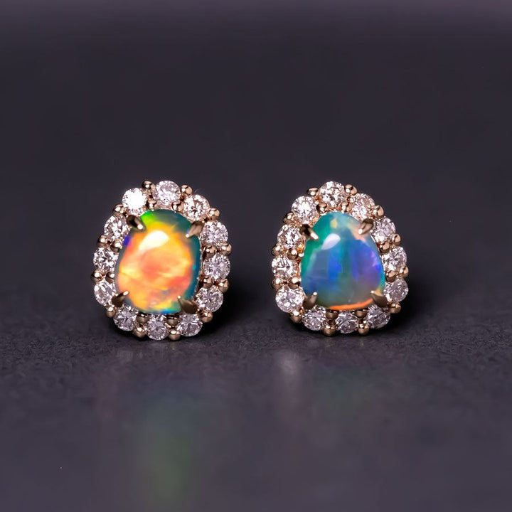 Stunning Opal Diamond Hola Stud Earrings