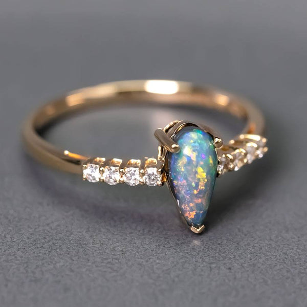 Stylish Black Opal Diamond Engagement Ring