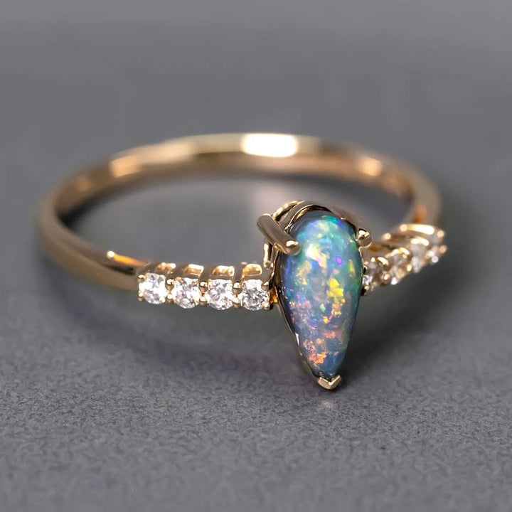 Stylish Black Opal Diamond Engagement Ring