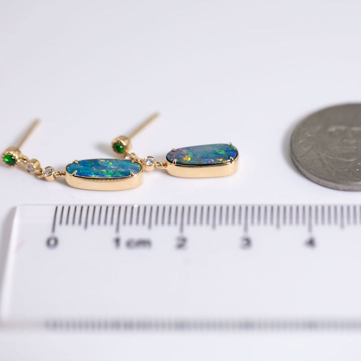 Stylish Doublet Opal Diamond Tsavorite Drop Earrings