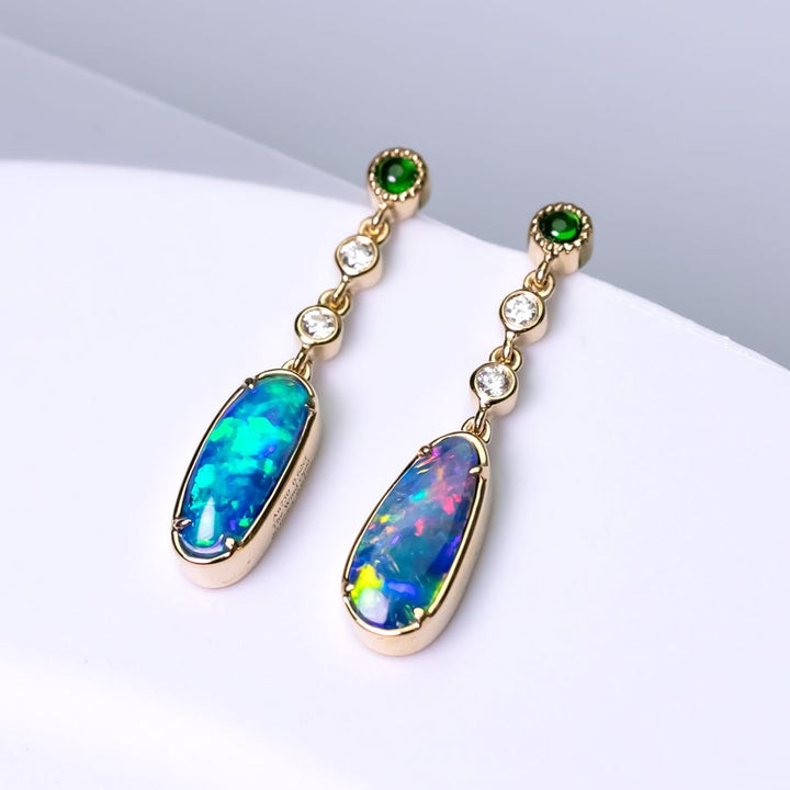 Stylish Opal Diamond Tsavorite Drop Earrings