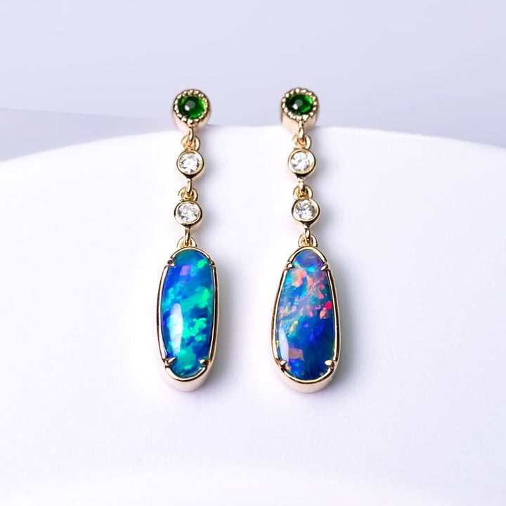Stylish Opal Diamond Tsavorite Drop Earrings