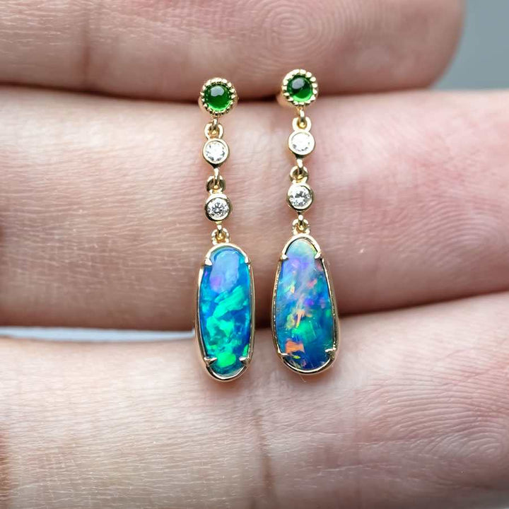 Stylish Opal Diamond Tsavorite Drop Earrings