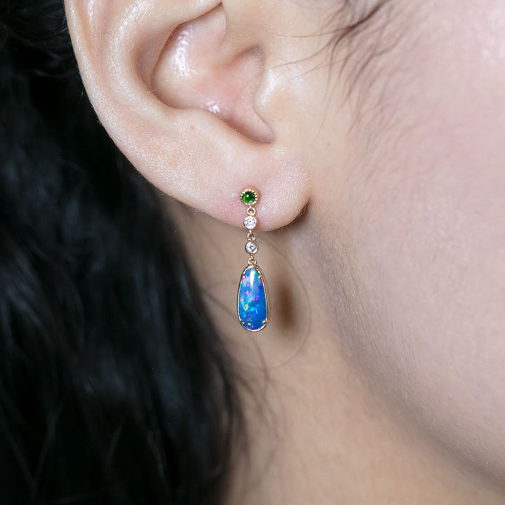 Stylish Opal Diamond Tsavorite Drop Earrings