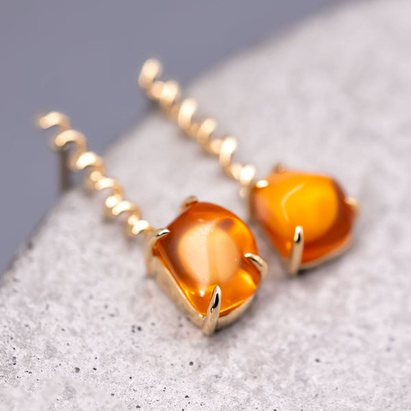 Swirl Mexican Egg Fire Opal Drop Earrings