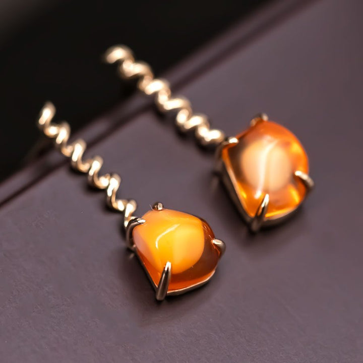 Swirl Mexican Egg Fire Opal Drop Earrings