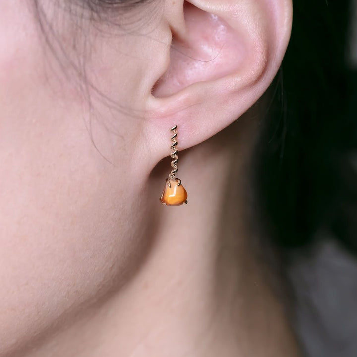 Swirl Mexican Egg Fire Opal Drop Earrings