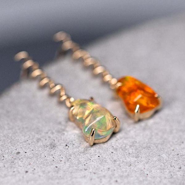 Swirl Mexican Fire Opal Drop Earrings