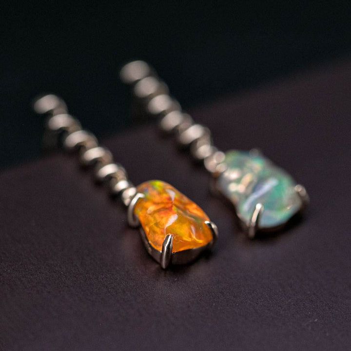 Swirl Mexican Fire Opal Drop Earrings
