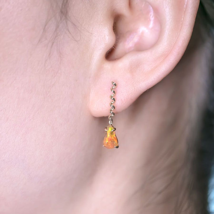 Swirl Mexican Fire Opal Drop Earrings