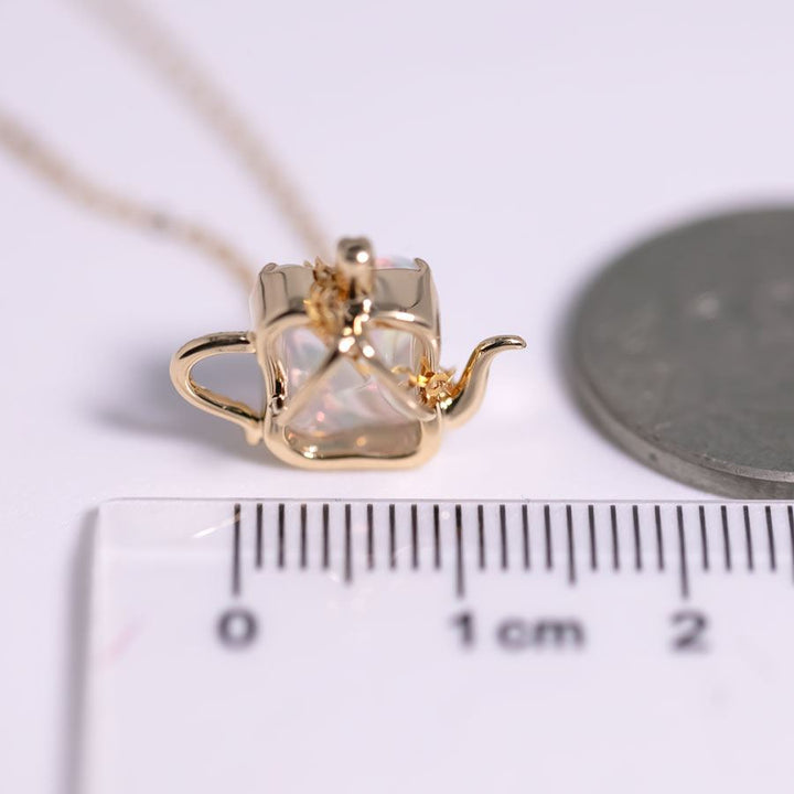 Teapot Design Fire Opal Diamond, Tsavorite Necklace