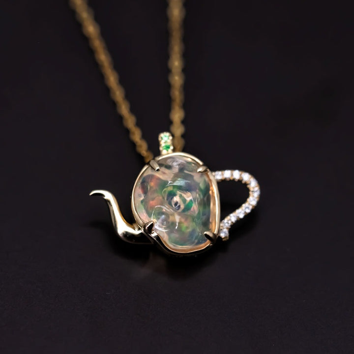 Teapot Fire Opal & Diamond Necklace