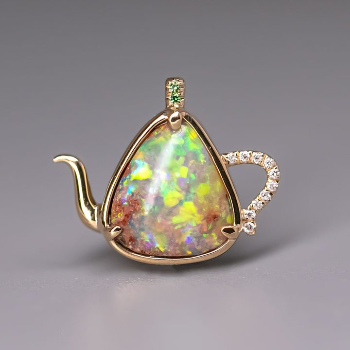 Teapot Fire Opal & Diamond Necklace