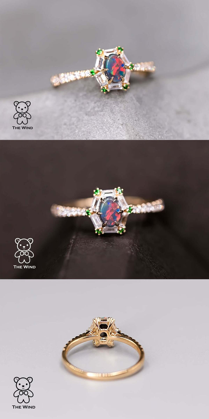 Black Opal Baguette Diamond Tsavorite Ring-7