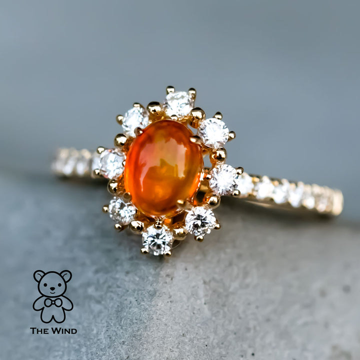 The Stunning - Fire Opal Engagement Halo Diamond Ring-2