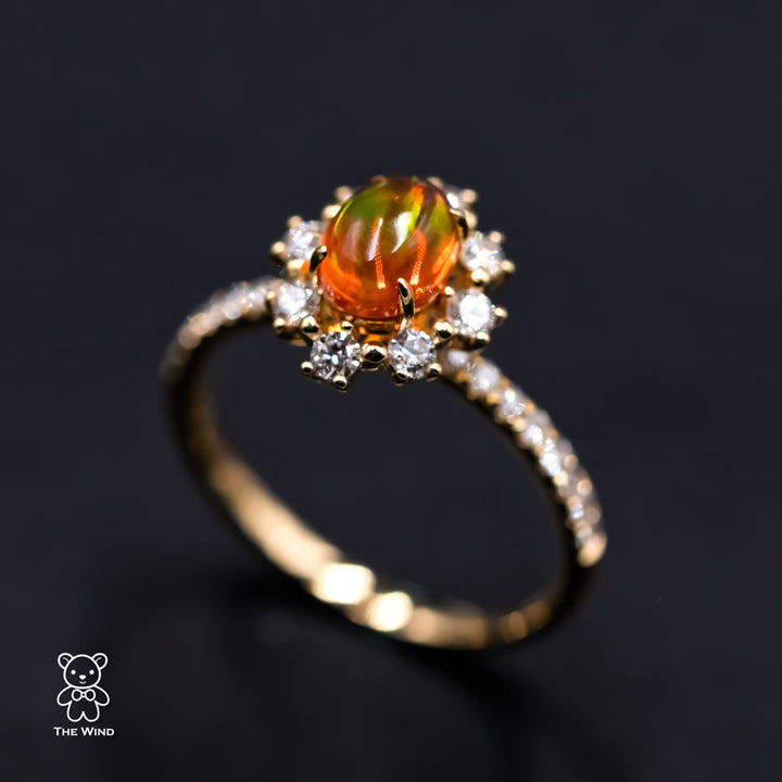 The Stunning - Fire Opal Engagement Halo Diamond Ring-3