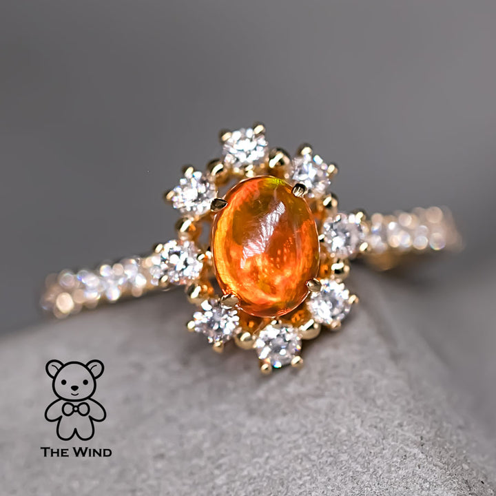 The Stunning - Fire Opal Engagement Halo Diamond Ring-4