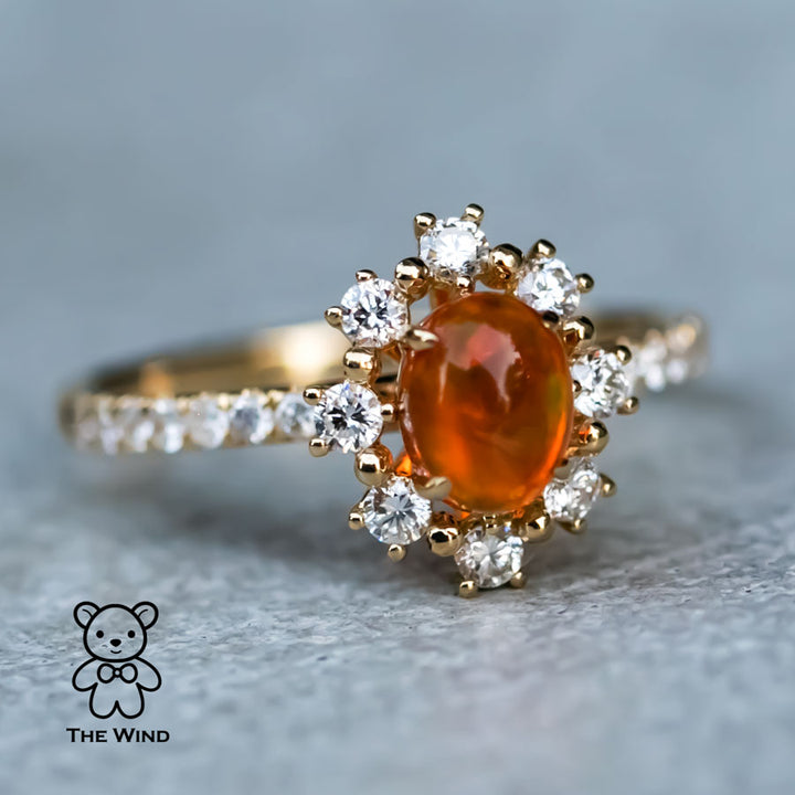 The Stunning - Fire Opal Engagement Halo Diamond Ring-5