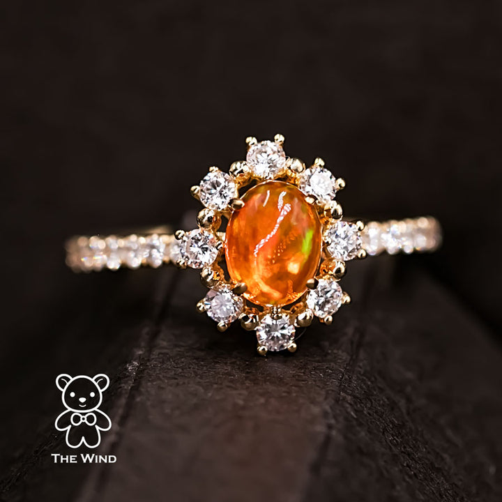 The Stunning - Fire Opal Engagement Halo Diamond Ring-6
