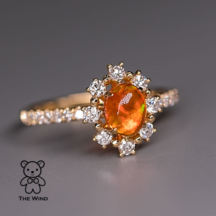 The Stunning - Fire Opal Engagement Halo Diamond Ring-7