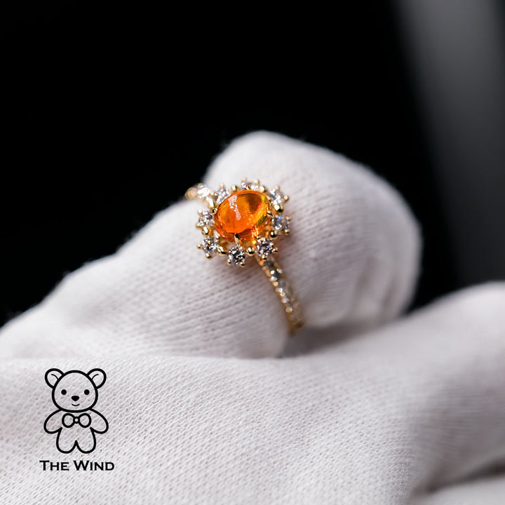 The Stunning - Fire Opal Engagement Halo Diamond Ring-8