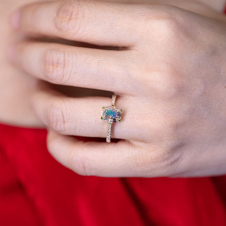 The One - Black Opal, Baguette Cut Diamond Engagement Ring