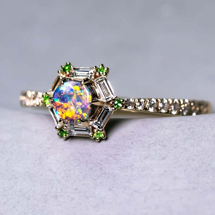 The One - Black Opal, Baguette Cut Diamond Engagement Ring