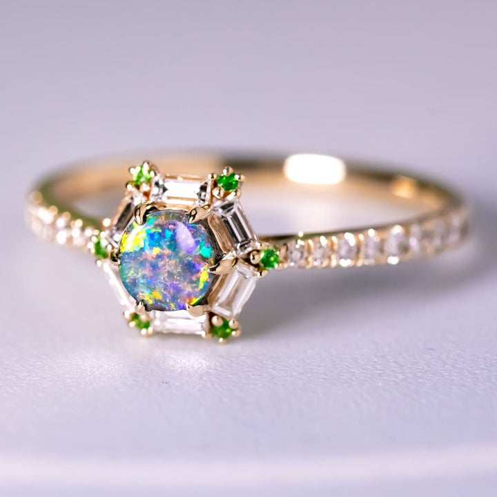 The One - Black Opal, Baguette Cut Diamond Engagement Ring