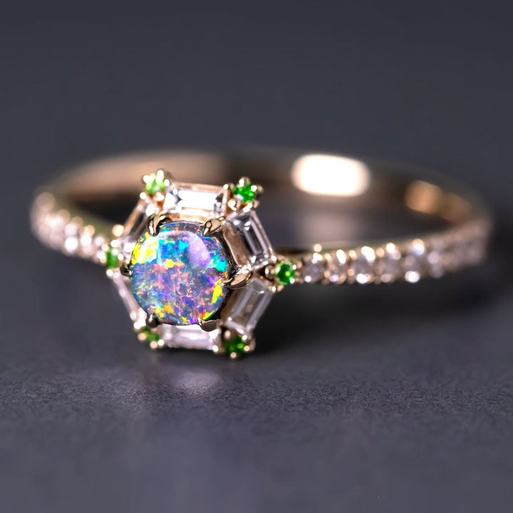 The One - Black Opal, Baguette Cut Diamond Engagement Ring