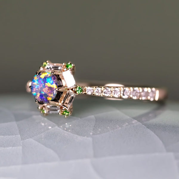 The One - Black Opal, Baguette Cut Diamond Engagement Ring