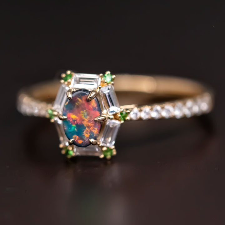 The One - Black Opal, Baguette Cut Diamond Engagement Ring
