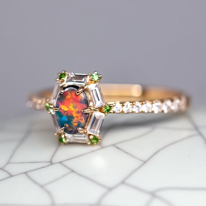 The One - Black Opal, Baguette Cut Diamond Engagement Ring