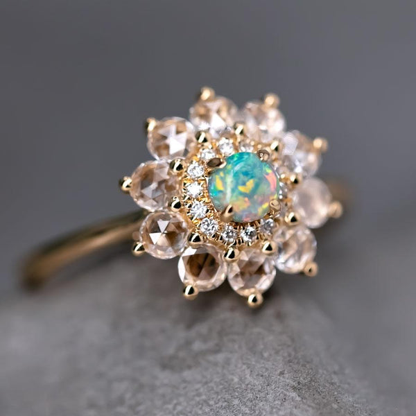 The Precious - Halo Diamond Black Opal Engagement Ring