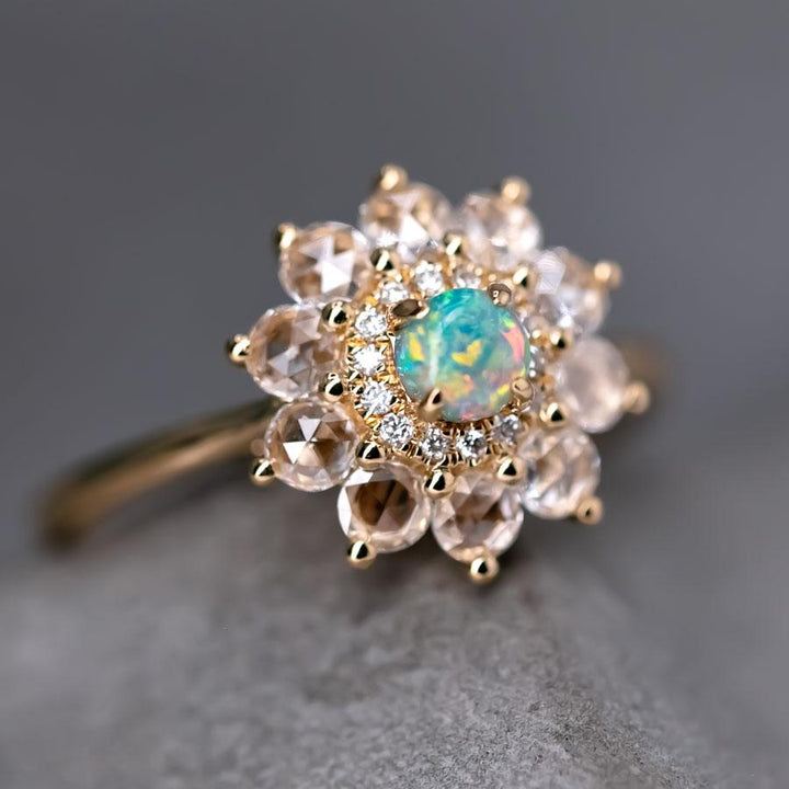 The Precious - Halo Diamond Black Opal Engagement Ring